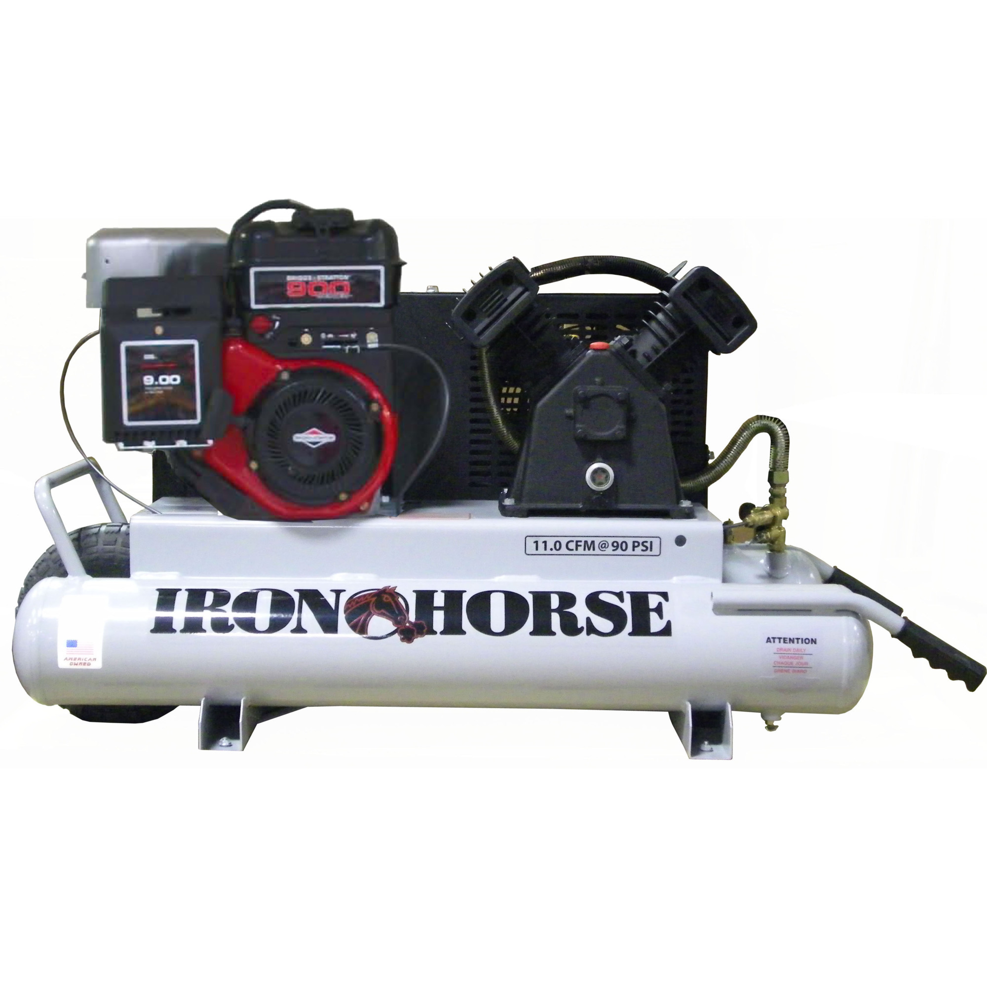 Iron Horse, 10 Gal Compressor With BS Engine Electric Start, Horsepower 6 HP, Air Tank Size 10 Gal, Model# IHTT60GE-BS